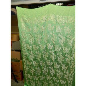 Vtg Green Floral Brocade Fabric Tablecloth Intricate Design 54" x 84" Satin/Silk